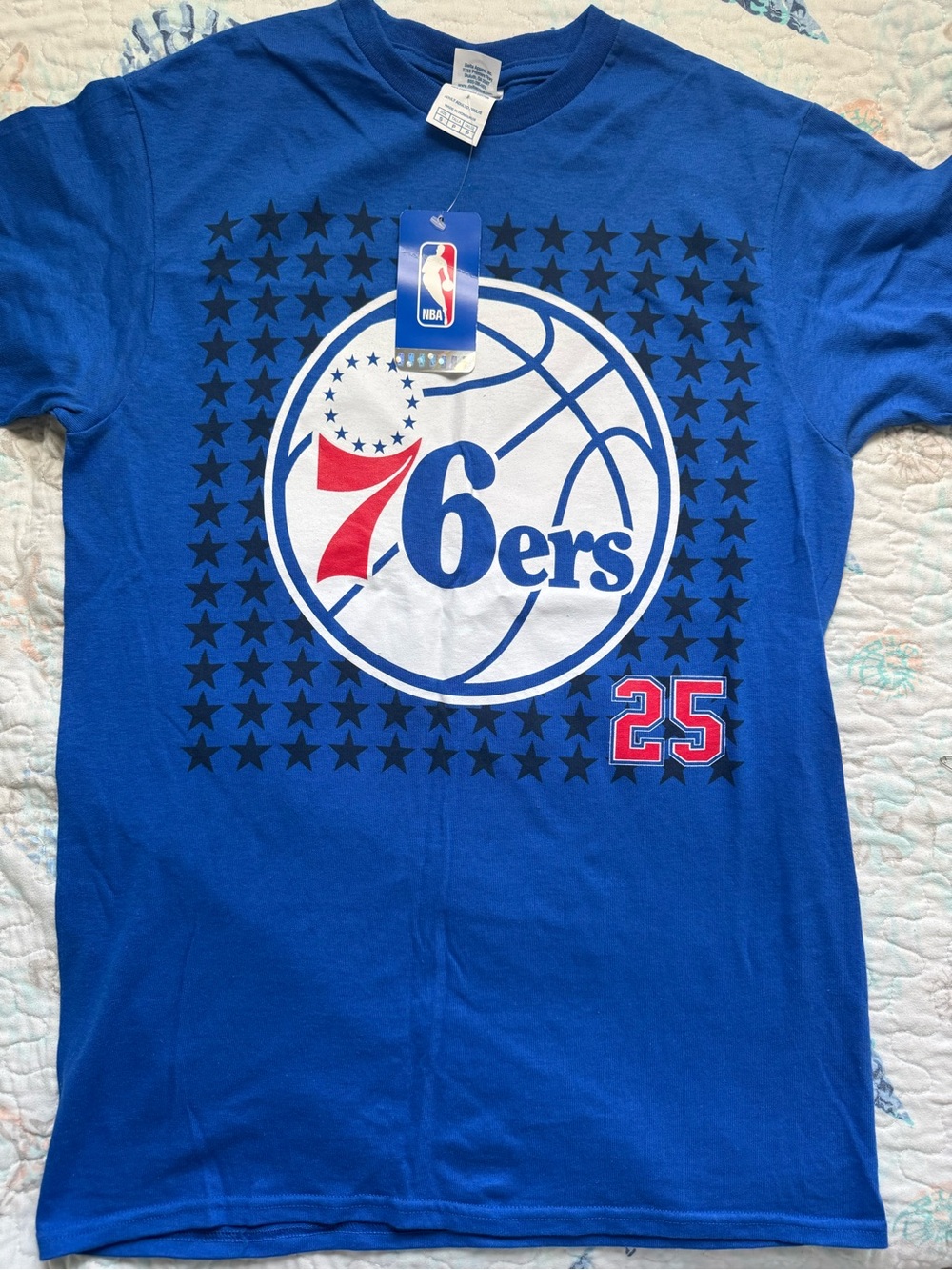 Philadelphia 76ers Blue Logo T-Shirt with Number 25 Simmons